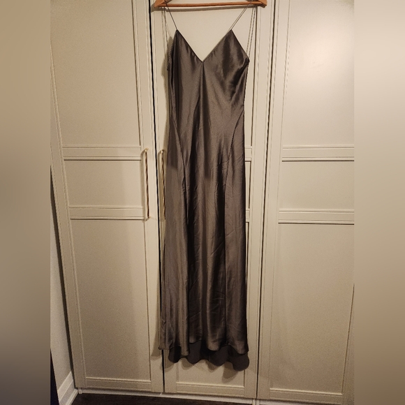 Zara Gray Satin Slip Maxi Dress with Open Back and Spaghetti Straps BNWT - Picture 12 of 13